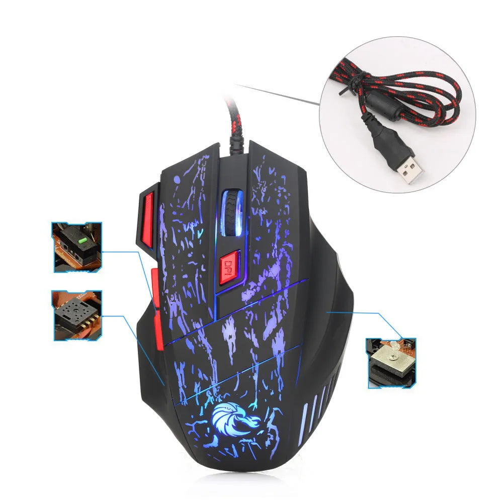 H300BK colour wired gaming mouse with luminous lighting effects on desktop