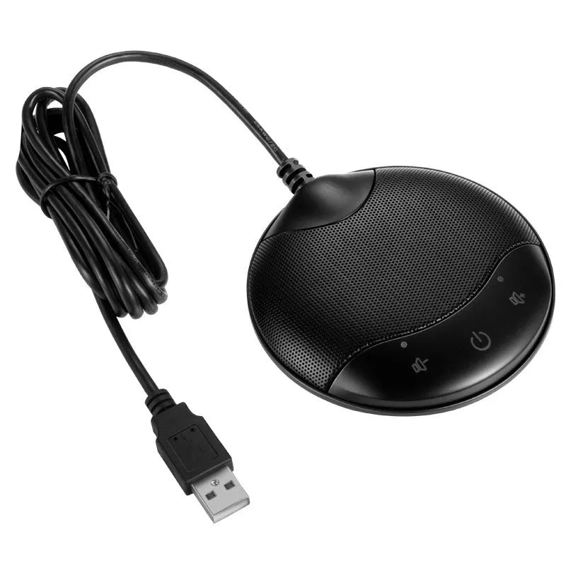 Black A7 USB condenser desktop microphone for conference calls measuring 9x9x1.7cm
