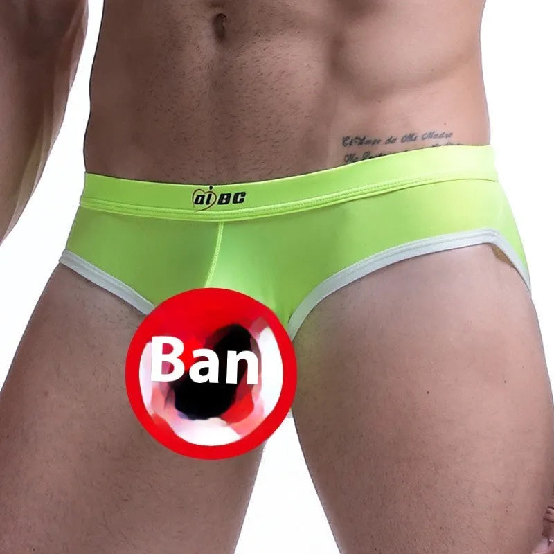 Men's ice silk briefs with bullet separation in multiple colour options including army green and dark grey