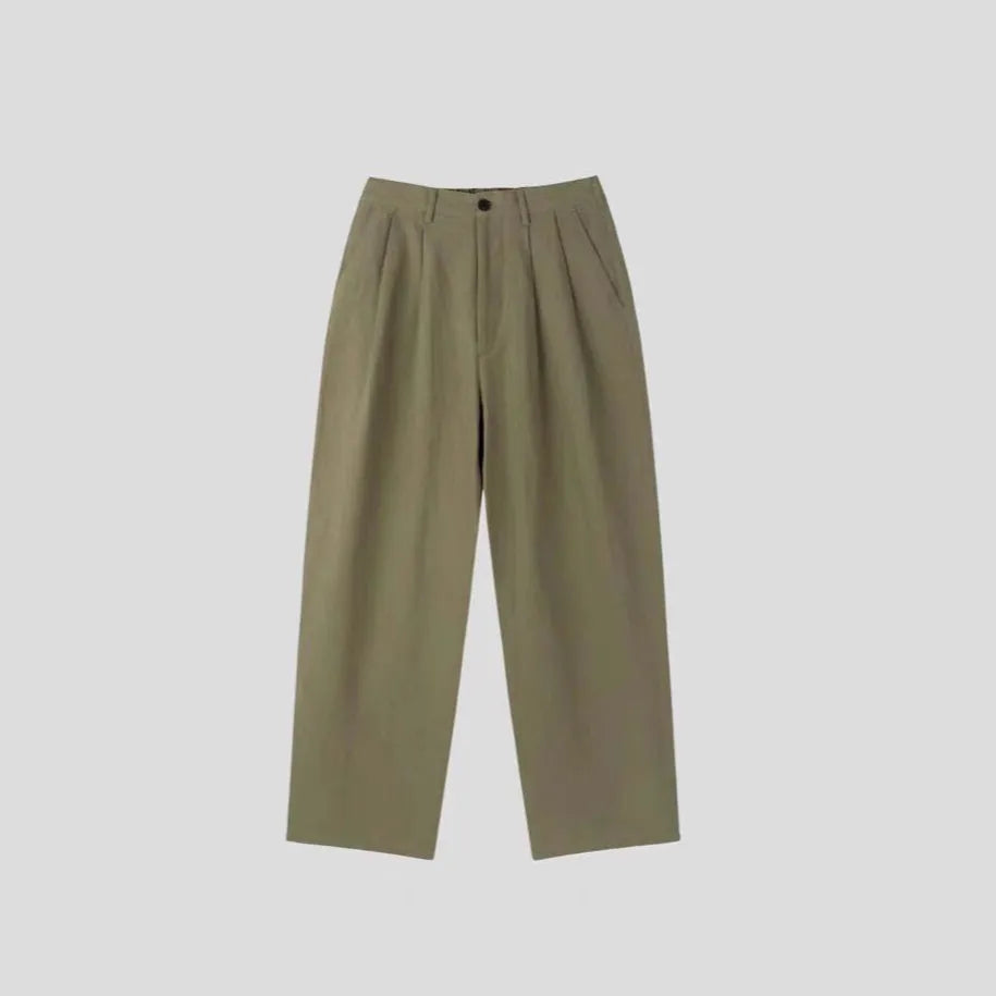 Men's lightweight cotton linen suit pants in loose Korean style with micro-elastic waist