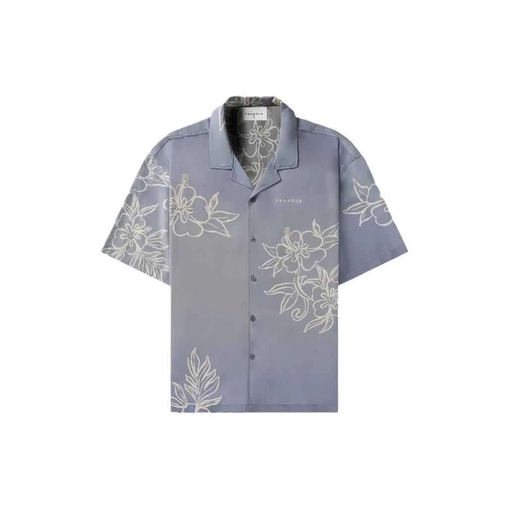 Printed casual loose short sleeve top with flowers pattern in light colour
