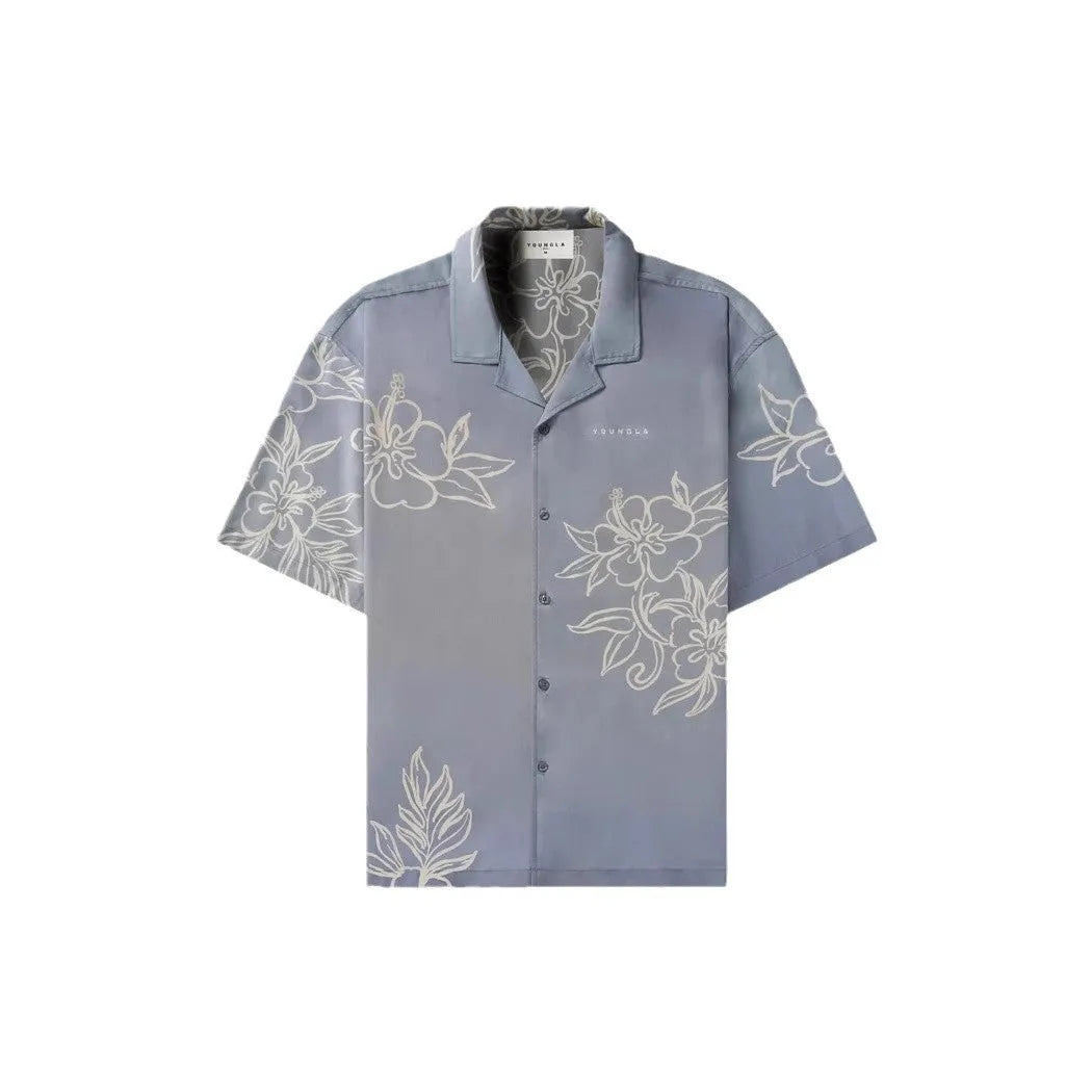 Printed casual loose short sleeve top with flowers pattern in light colour