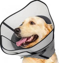 Adjustable polyester pet recovery collar shown in single-layer and double-layer styles for post-surgery care.