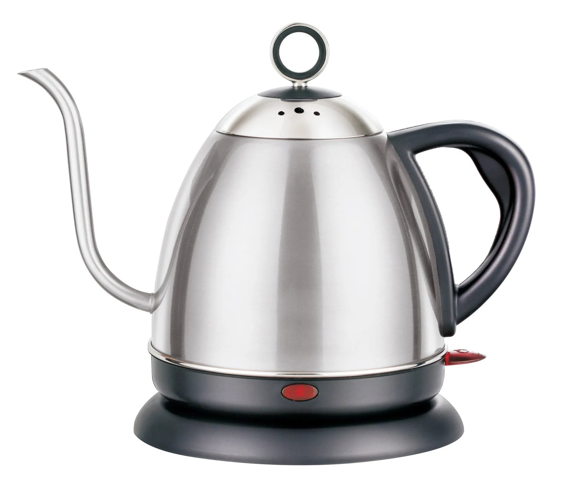 Gold full-automatic stainless steel kettle with touch control panel on a kitchen counter.