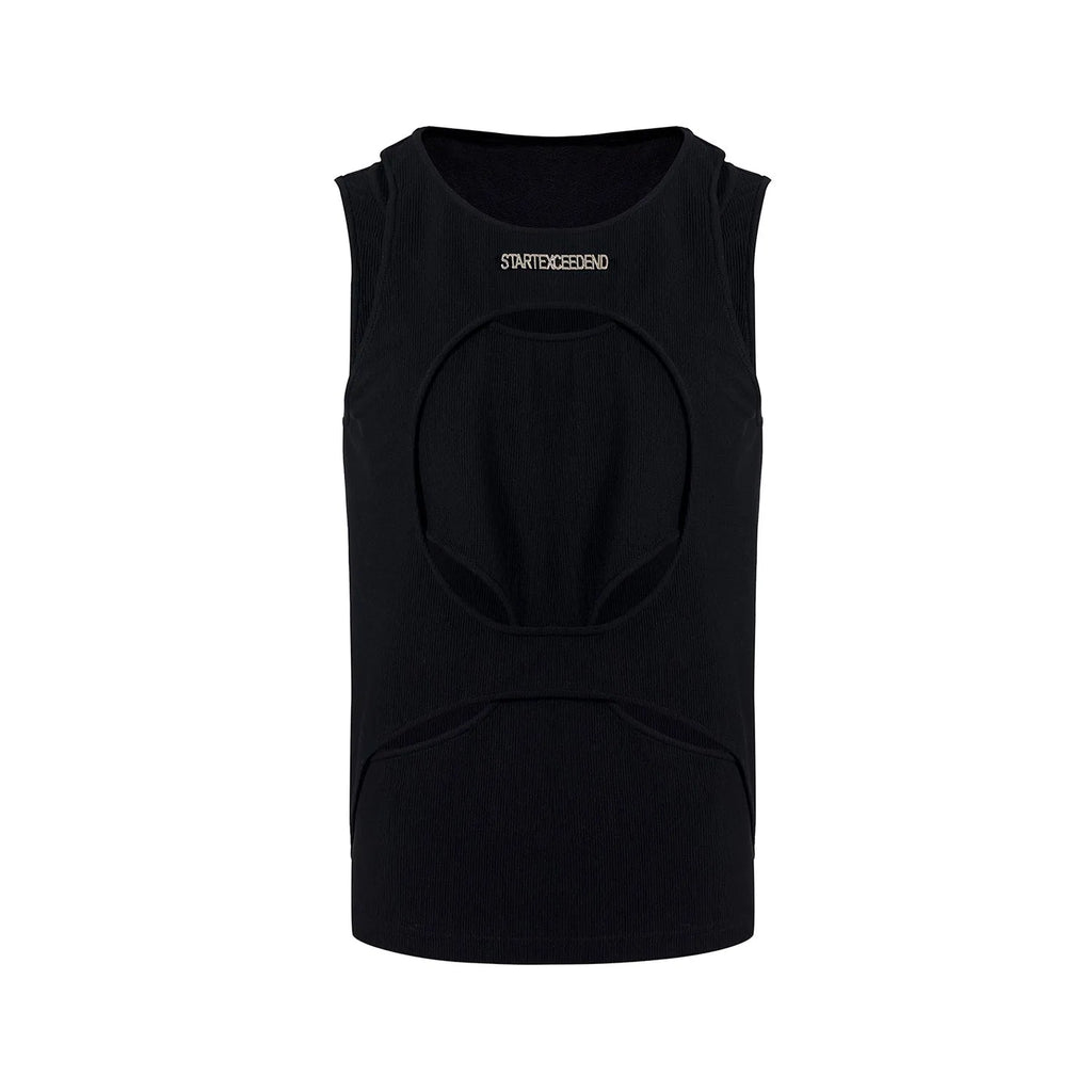 Men's sleeveless waistcoat vest in hollow white thread knit with round neck collar