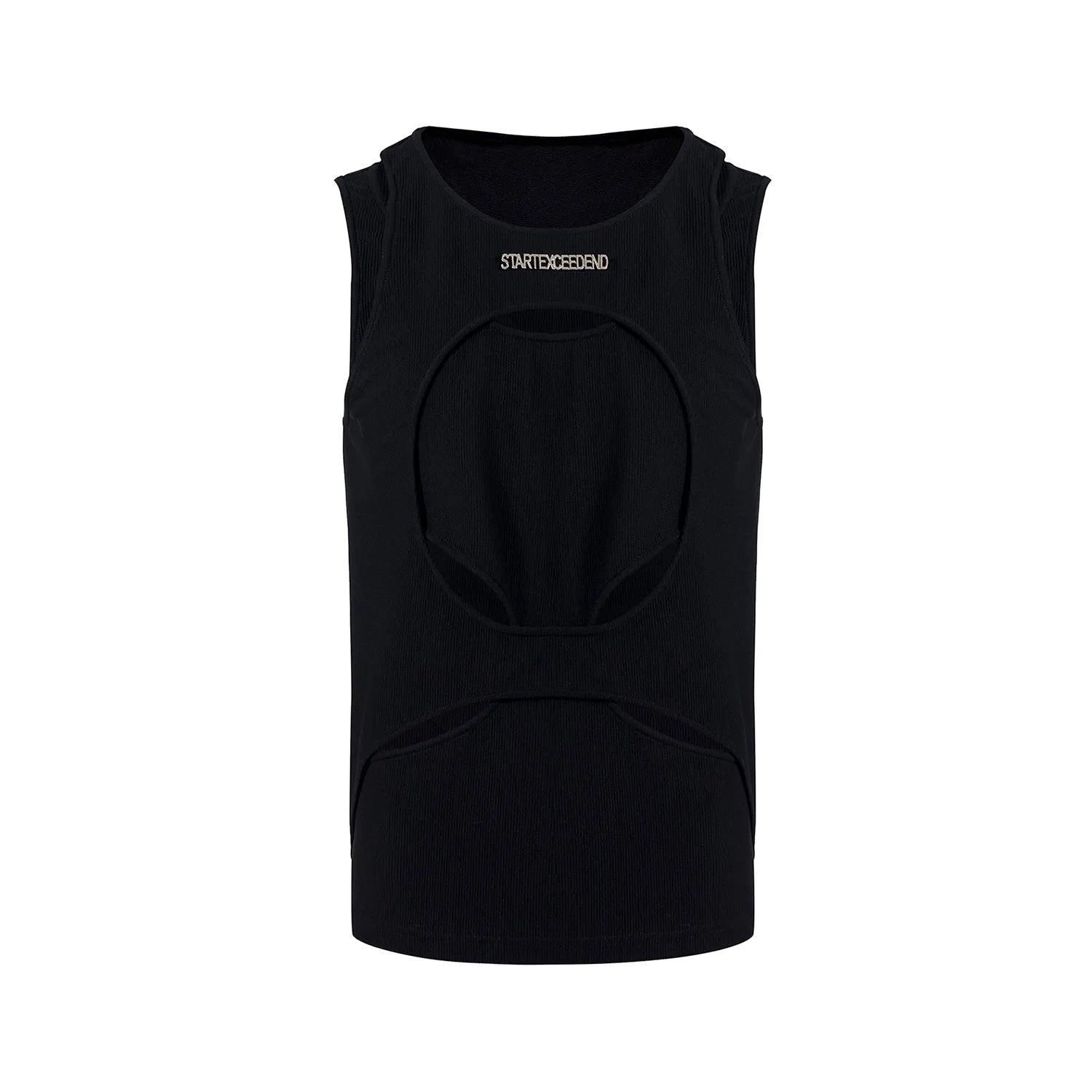 Men's sleeveless waistcoat vest in hollow white thread knit with round neck collar