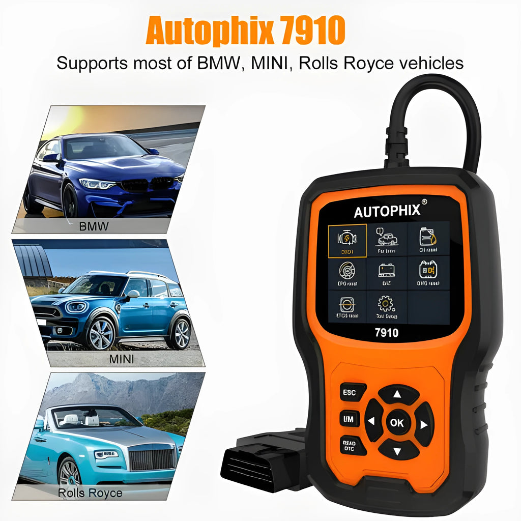 Autophix 7910 BMW diagnostic scanner OBD2 tool with display showing fault codes
