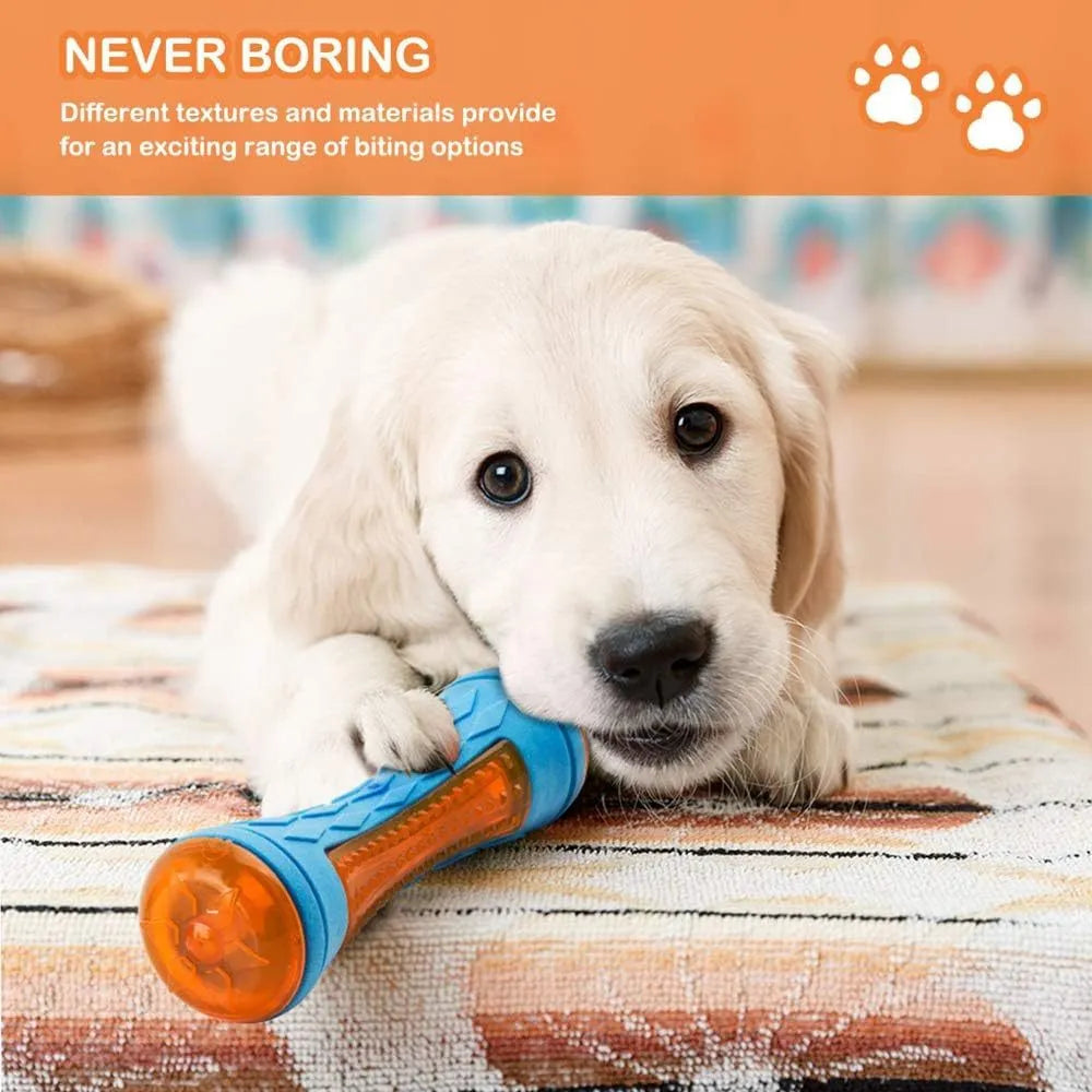 Three TPR floating dog toys: a ball, barbell, and tyre with bumpy textures for water fetch