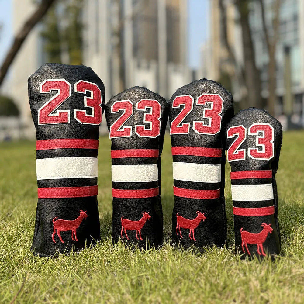 Ram No 1 fairway wood and square putter headcover set in black, red, white, or yellow PU material.
