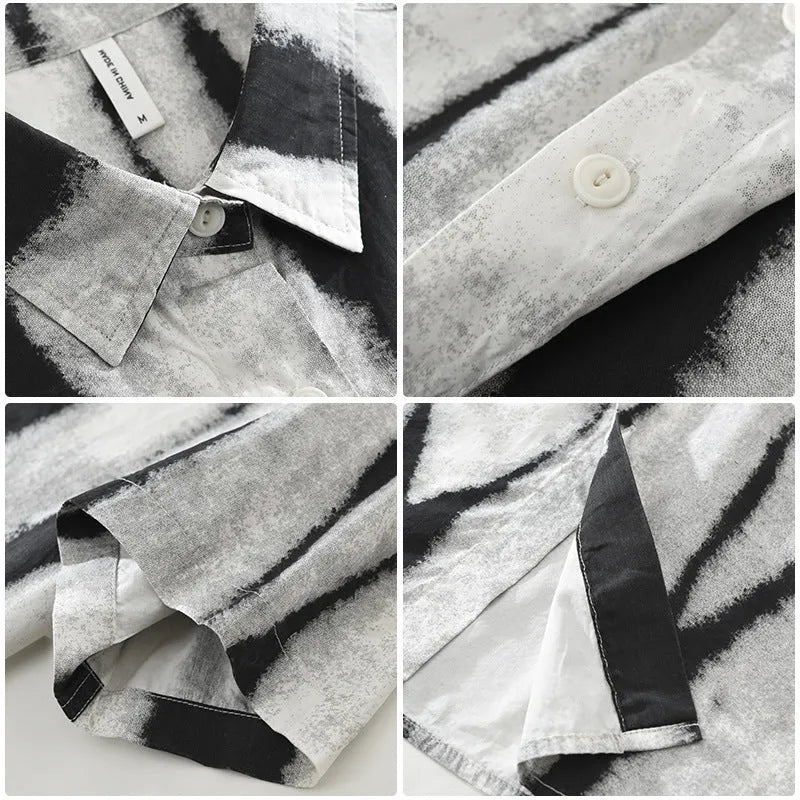 Retro striped pure cotton short sleeve shirt in loose cardigan style with non-ironing fabric