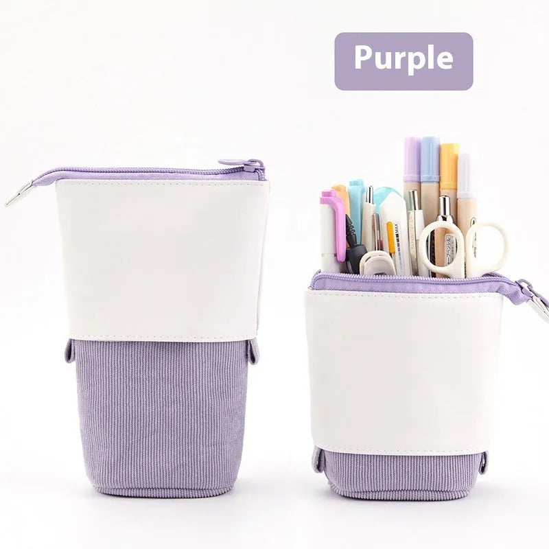 Telescopic drop-down stationery case in corduroy fabric with six colour options