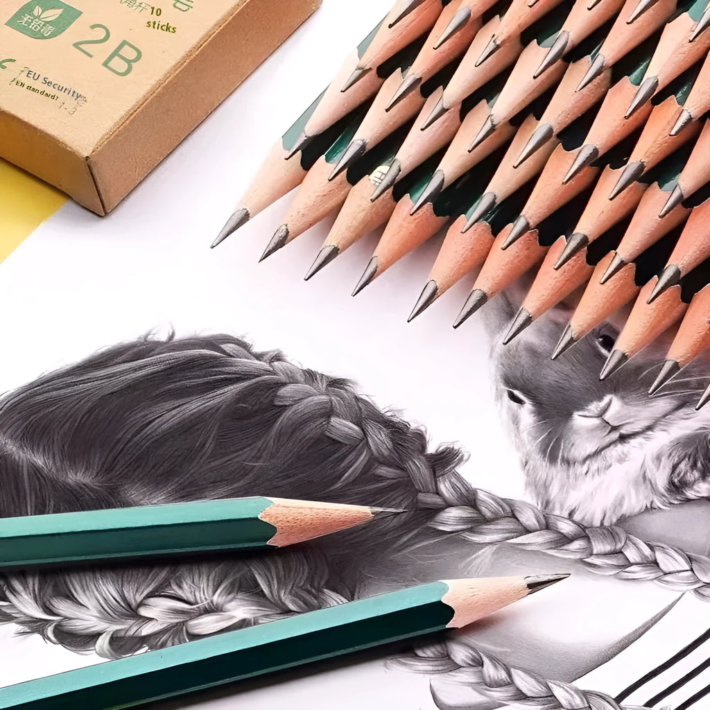 Green Rod hexagonal drawing pencils set of 10 with HB and 2B hardness grades
