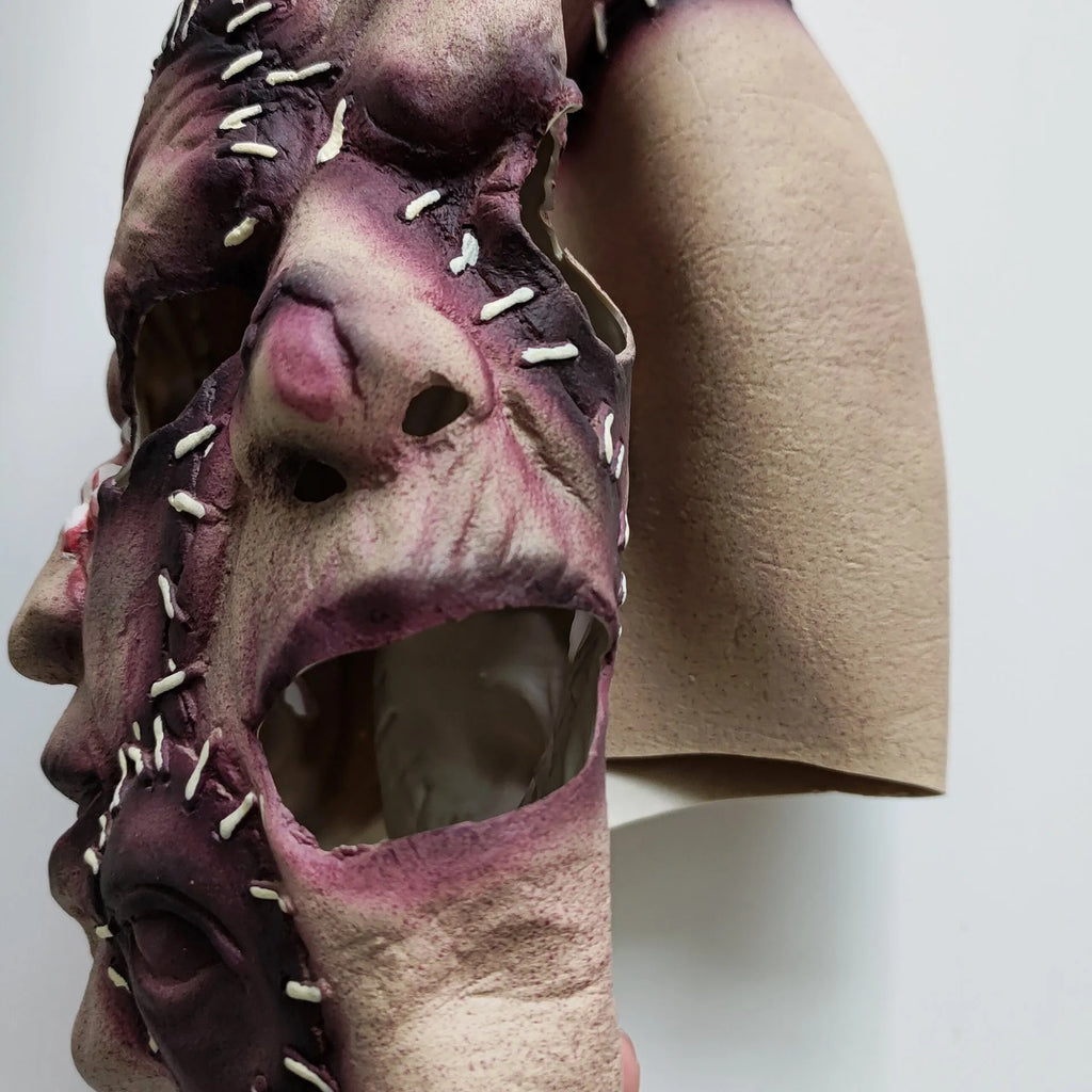 Three-sided grimace horror mask made from natural latex for adult Halloween and costume events