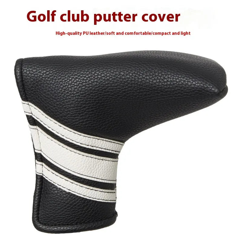 Black PU leather golf club head cover for putter and push rod protection