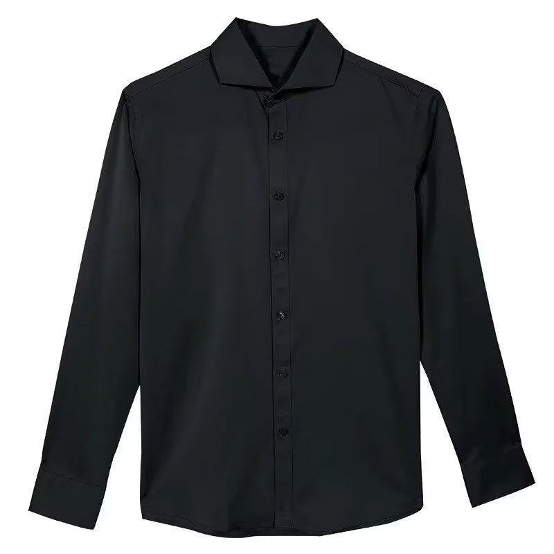 Men's loose fit cardigan-style long sleeve shirt in black colour with Korean fashion design