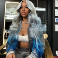 Grey blue gradient human hair lace front wig with 4x4 cap and Ruili style