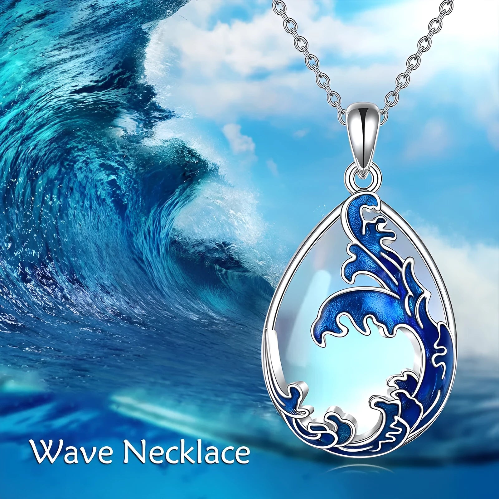 Moonstone blue heart-shaped alloy pendant necklace for women