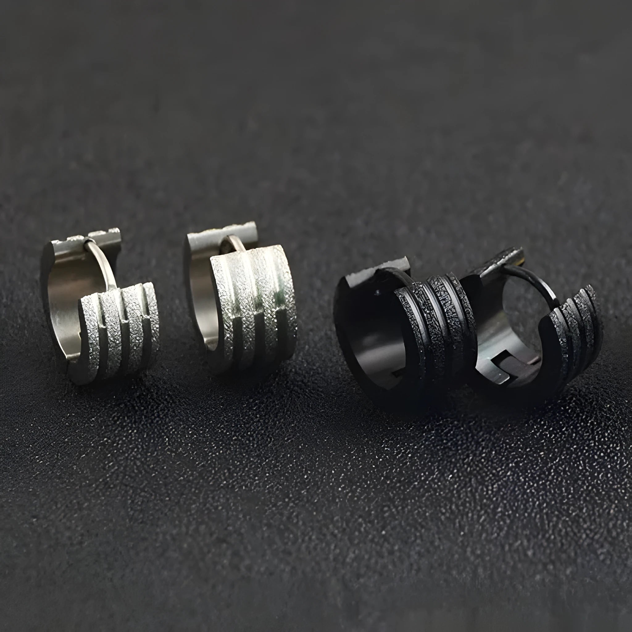 Geometric titanium steel frosted three-line earrings in Korean style with electroplated finish
