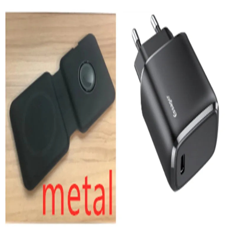 White foldable magnetic wireless charging dock showing dual charging surfaces and compact folded design