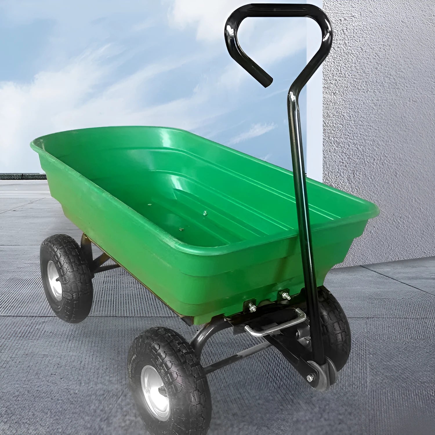 Green four-wheel plastic dump truck model TC2145 with steel PP construction and dump bed