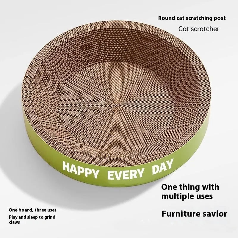 Green round cat scratching nest with 50cm diameter measurement showing integrated scratching surface