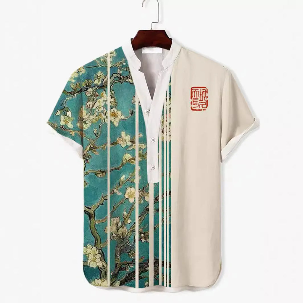 Men's short sleeve shirt with 3D digital animal print design in polyester fabric