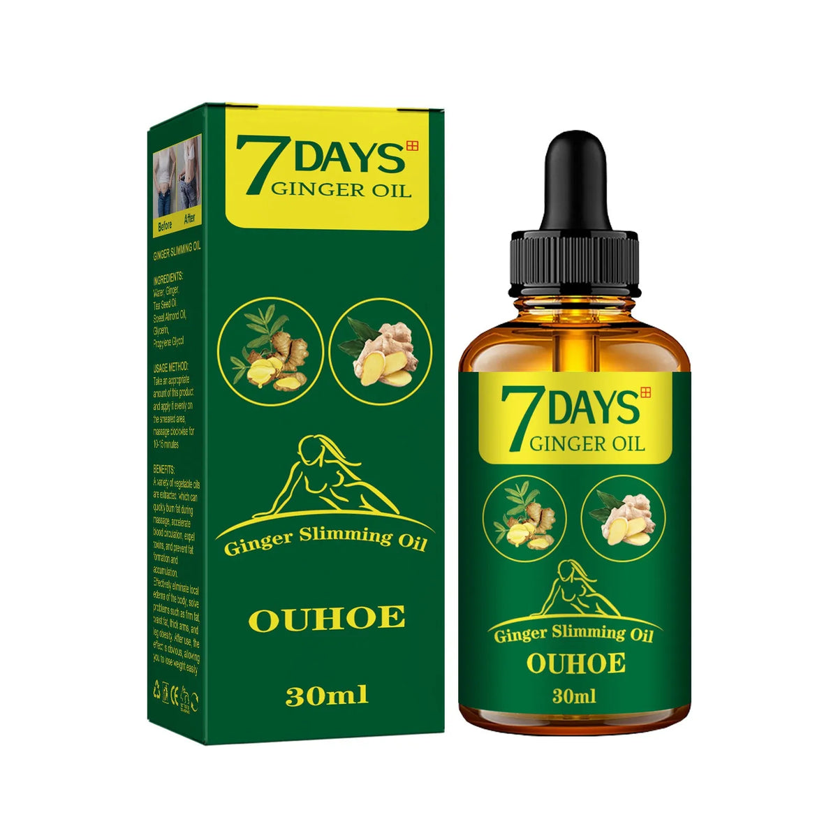 30ml ginger body shaping oil bottle for thigh firming and muscle slimming treatment