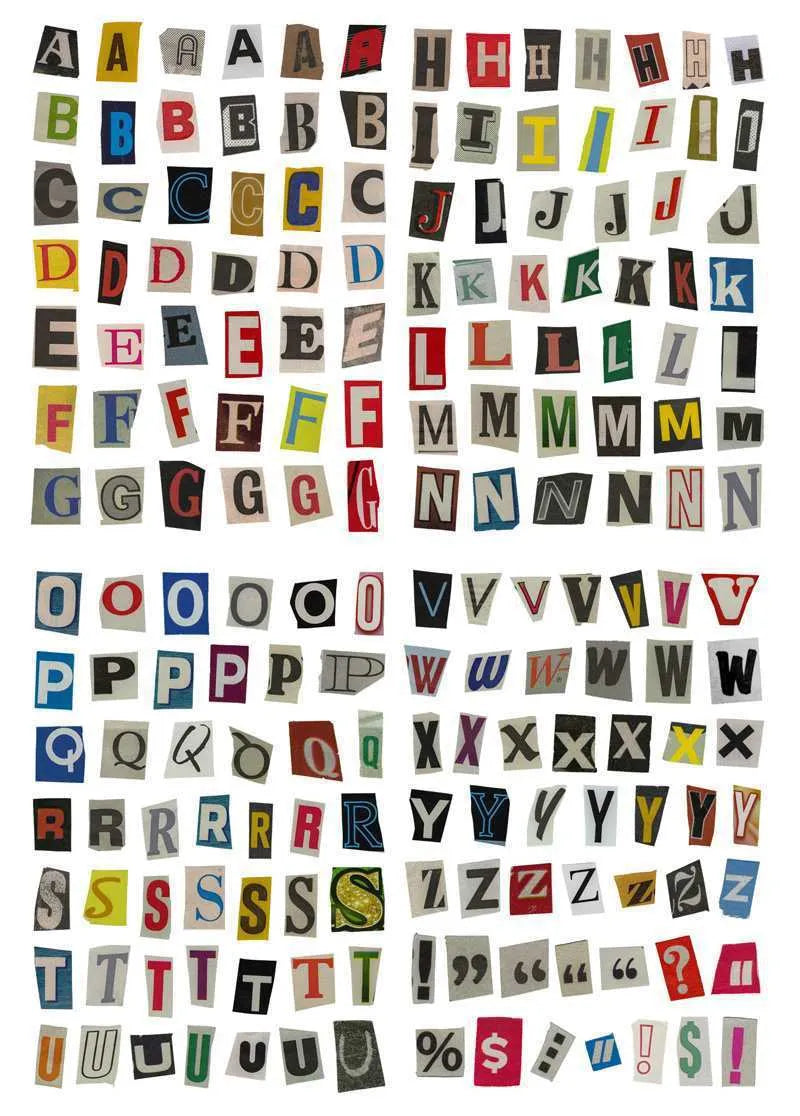 Set of printed English letters, numbers, and weekday word stickers in multiple colours for crafts and organisation