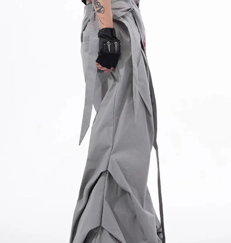 Boy modelling black wide-leg Korean-style casual trousers.