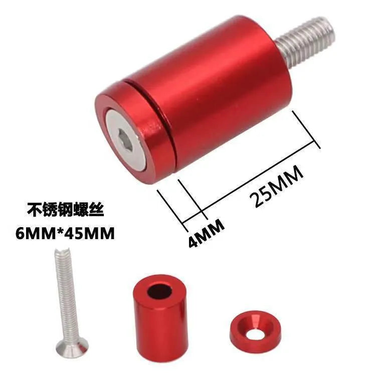 Aluminium alloy car engine bay spacer kit with red, blue, and black colour options next to screws, nuts, and washers.