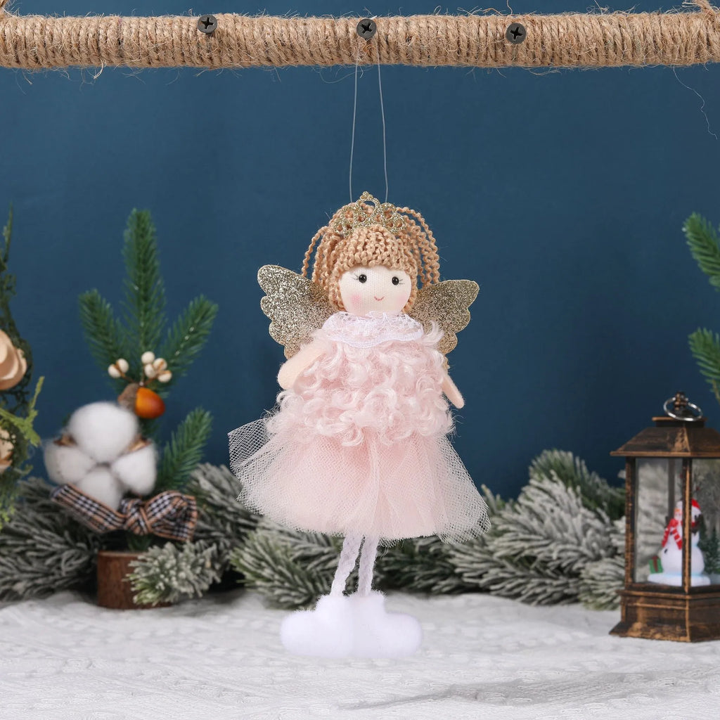 Christmas angel girl pendant cloth hair tie elastic in white, pink and khaki colours