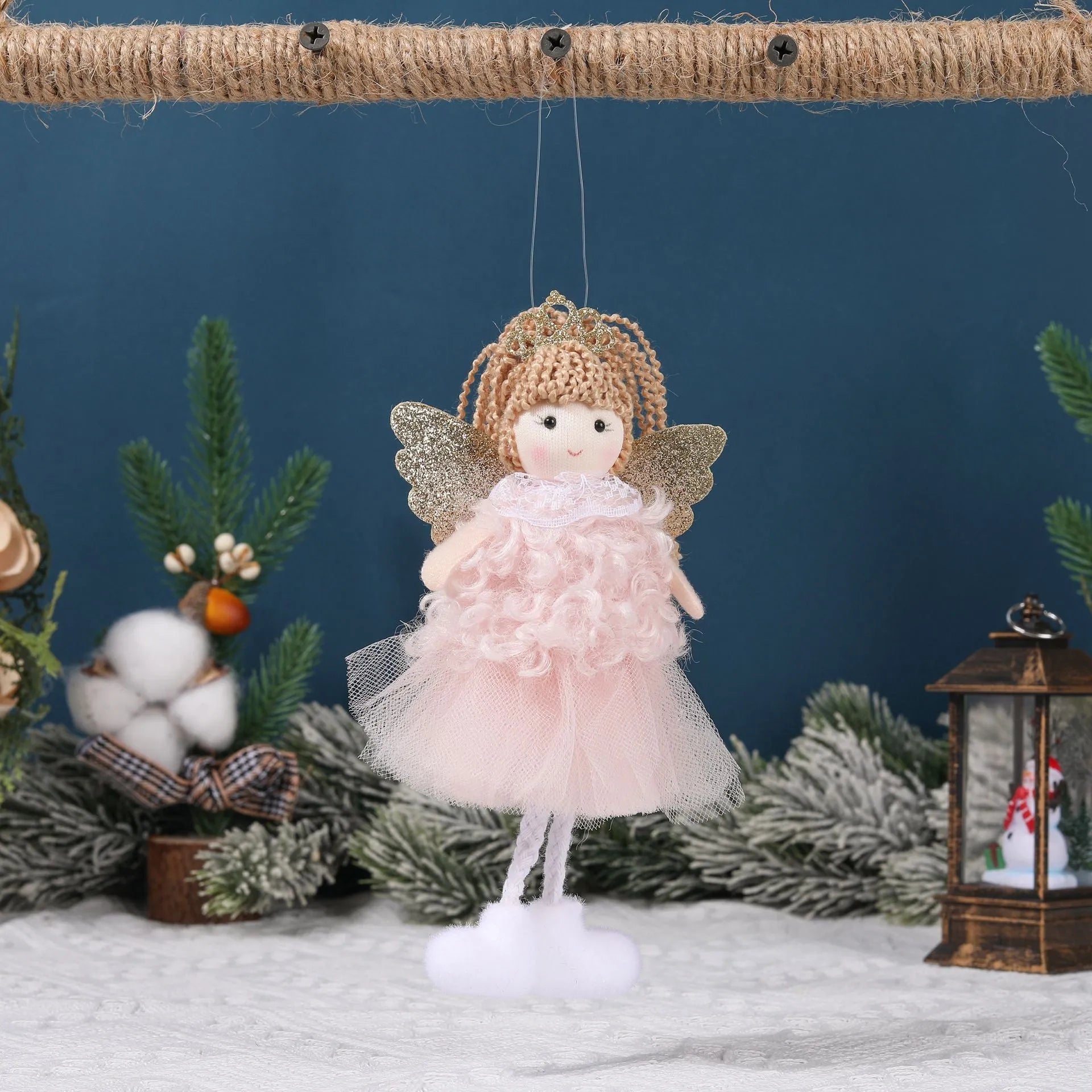 Christmas angel girl pendant cloth hair tie elastic in white, pink and khaki colours