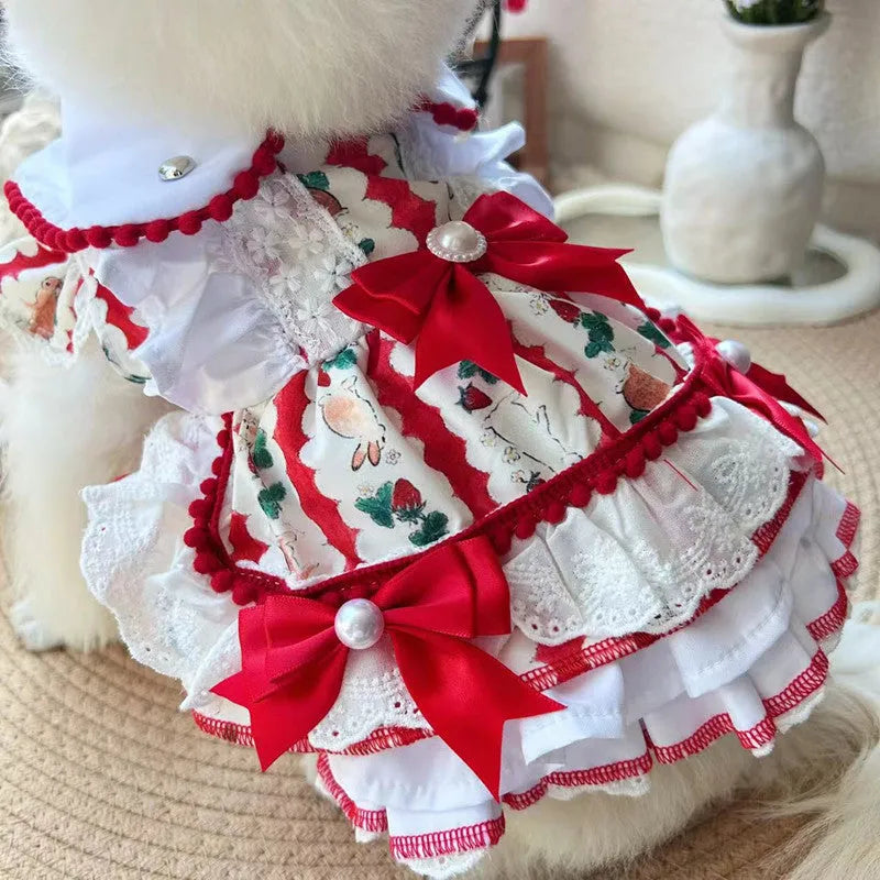 Rabbit pattern princess-style dog dress in polyester fabric for small dogs