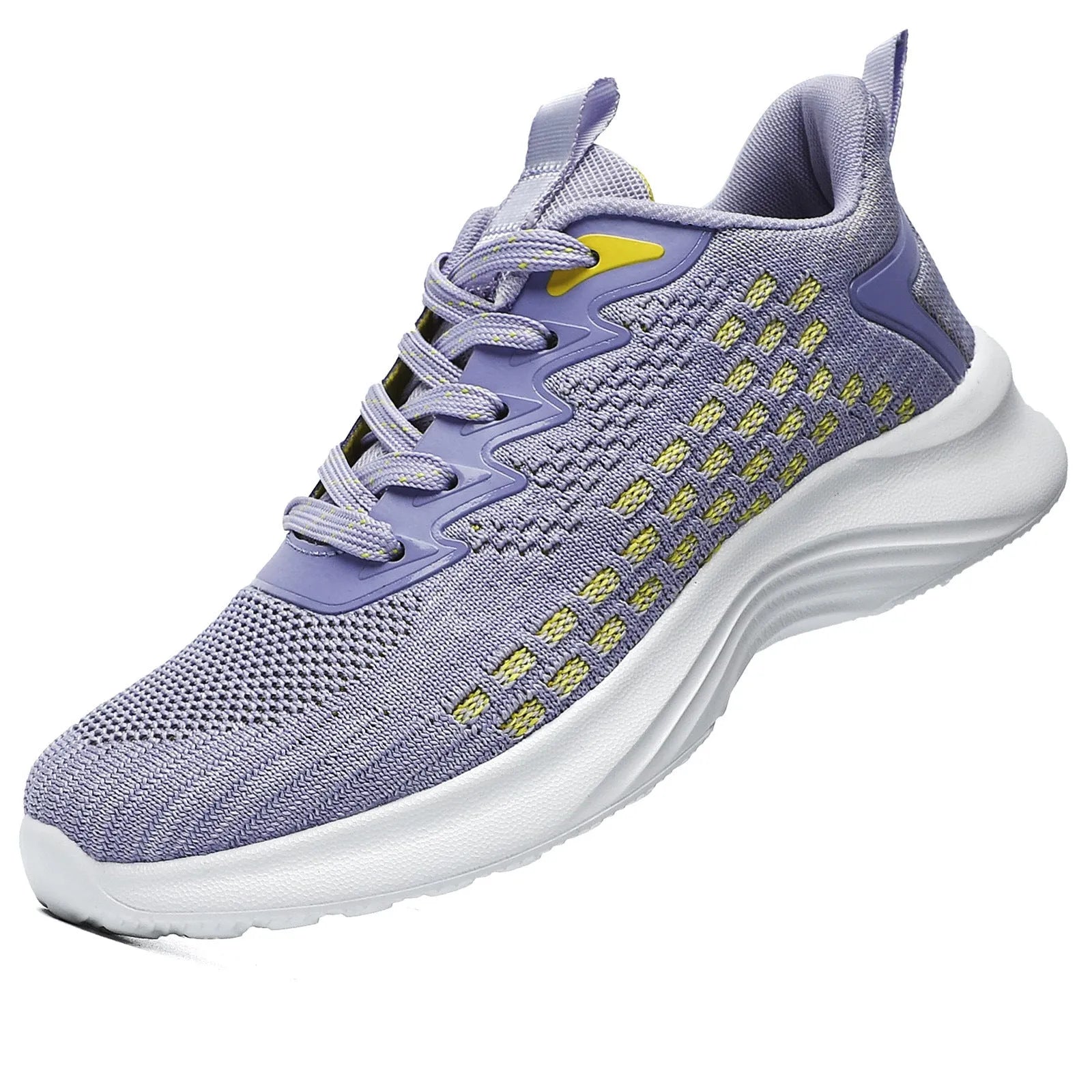 Women's lavender purple Flyknit running shoes with mesh lining and striped pattern for athletic use
