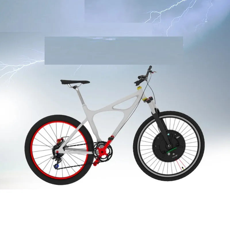 Black bicycle wheel with integrated hub motor for electric bike conversion kit