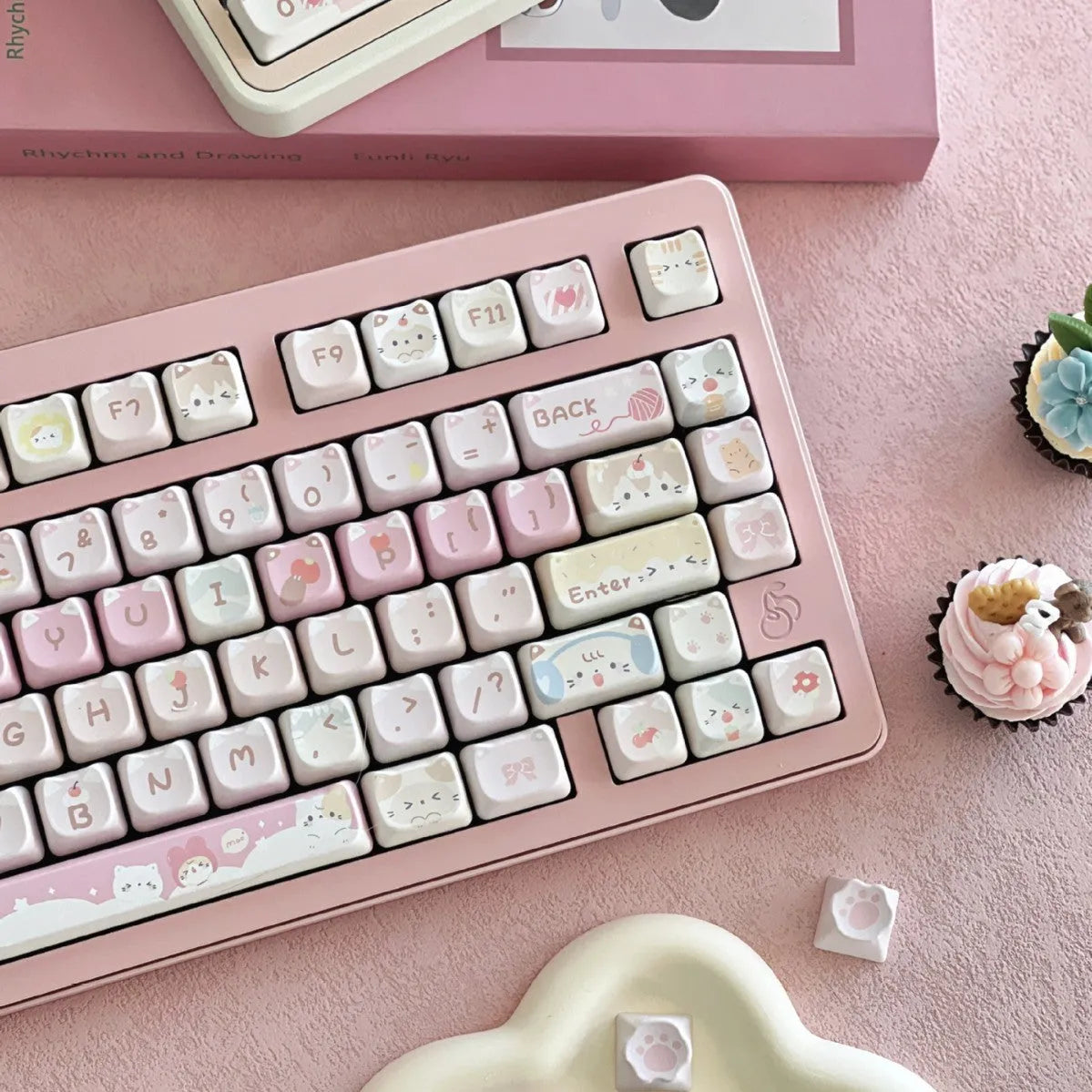 141 mechanical keyboard key cap set with Meow Meow Team design featuring five-sided sublimation printing