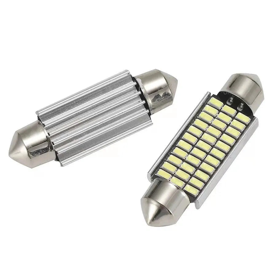 Aluminium double tip car roof light in white, showing four size options for vehicle interior use.