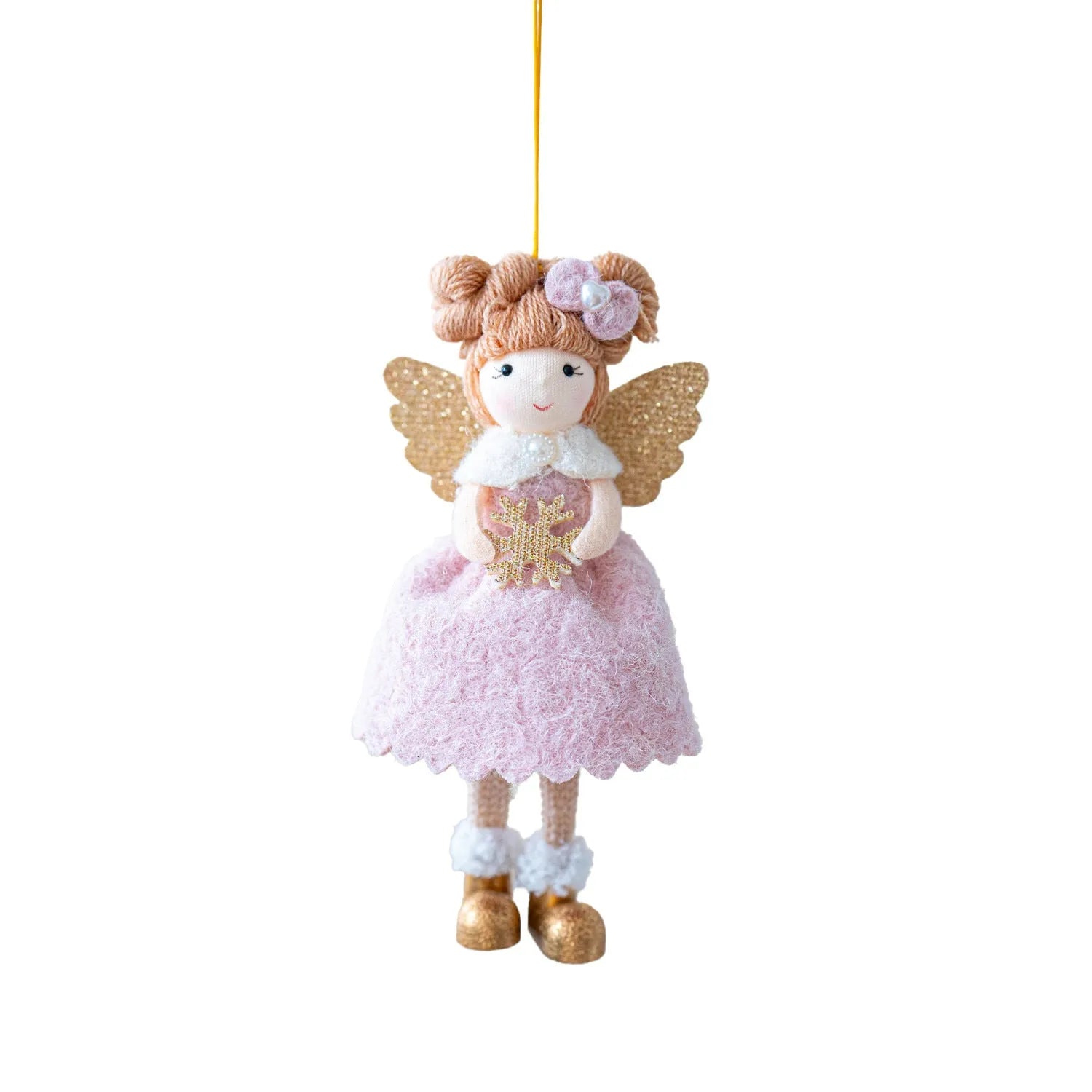 Pink and white Christmas angel wings plush pendant ornament with modern simplicity design