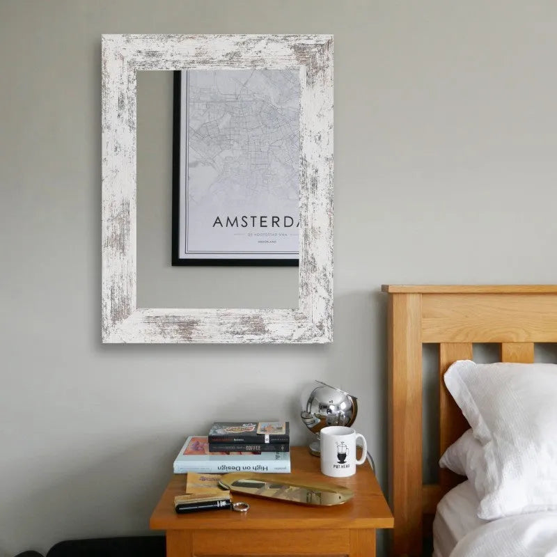 Little white wall-mounted bathroom mirror with retro Chinese style in modern pastoral design