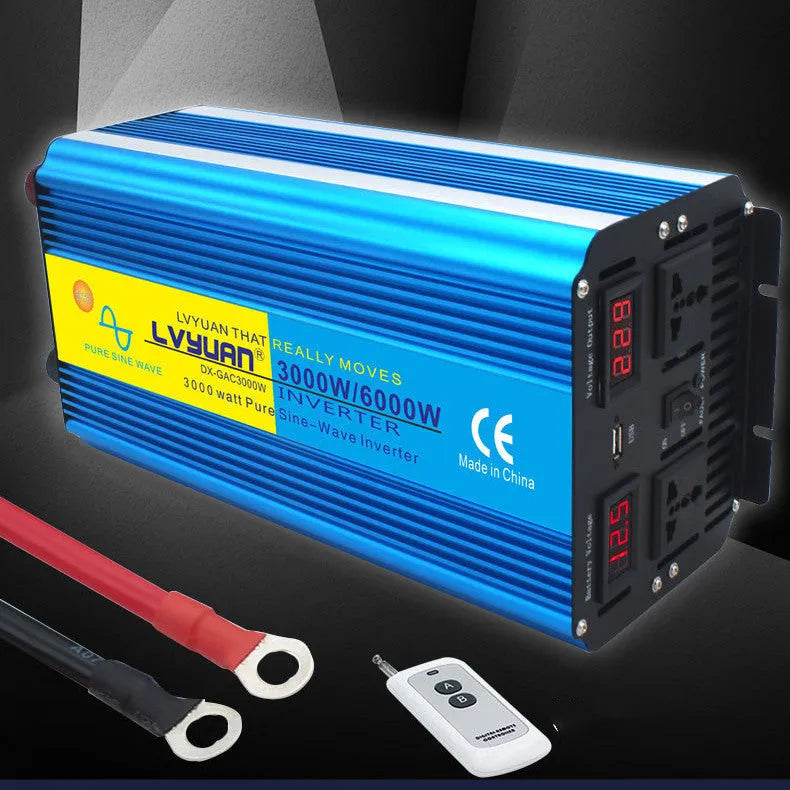 Blue 3000W pure sine wave power inverter with digital display and UK socket