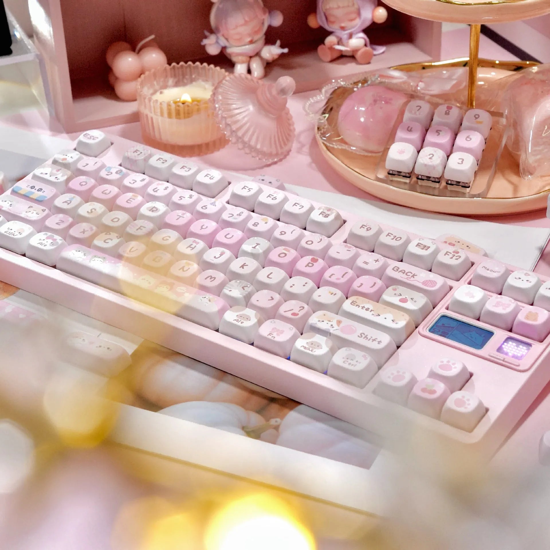 MOA height pink cartoon style key caps with five-sided sublimation printing for mechanical keyboards