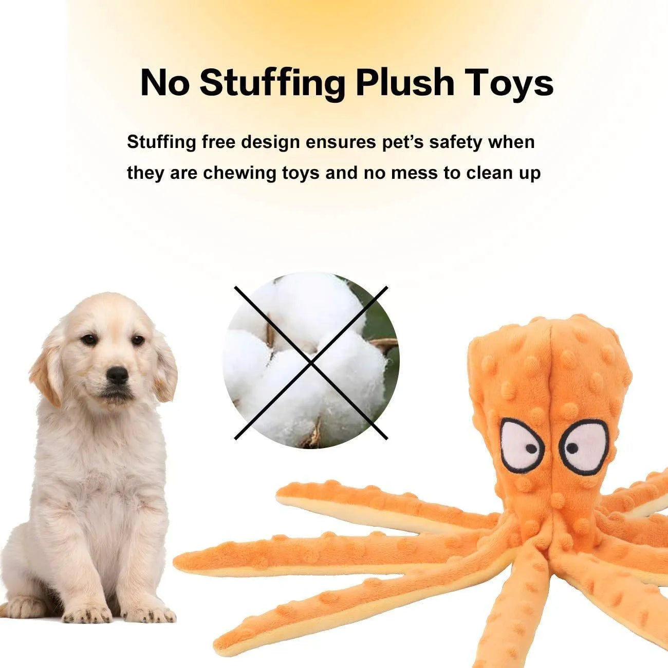 Blue octopus plush dog squeaky toy with no stuffing on a white background.