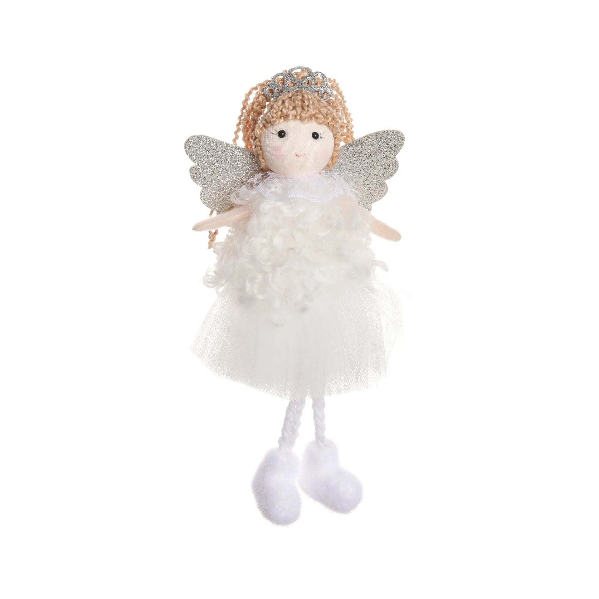Christmas angel girl pendant cloth hair tie elastic in white, pink and khaki colours