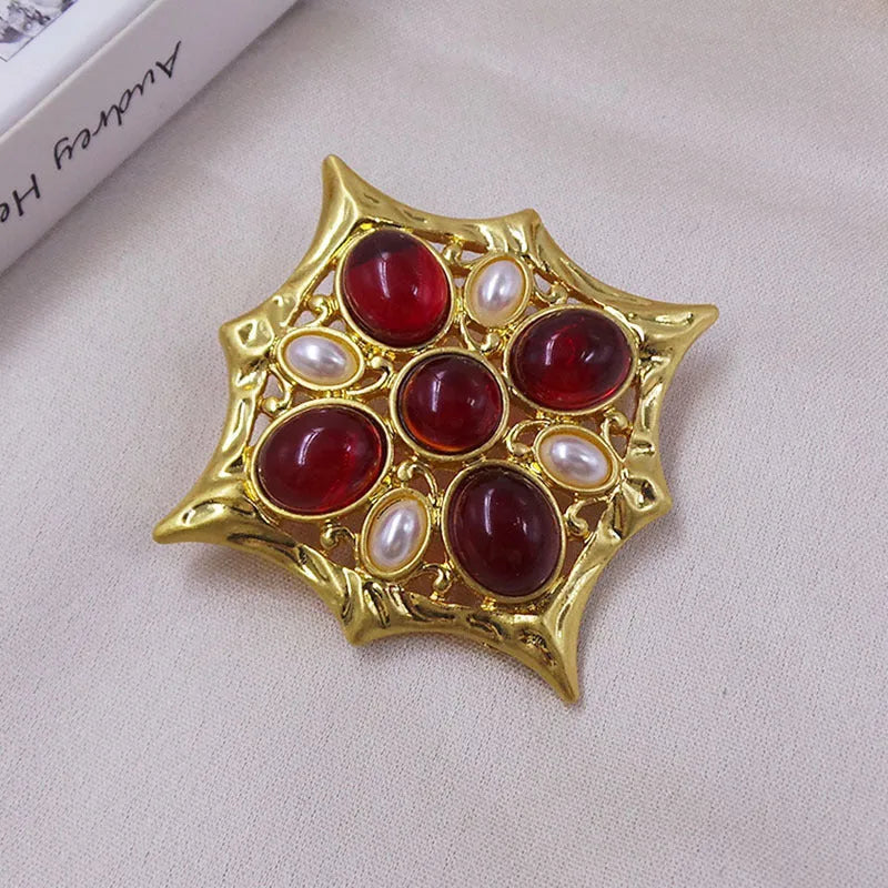 Medieval baroque cross crystal brooch in zinc alloy with vintage styling