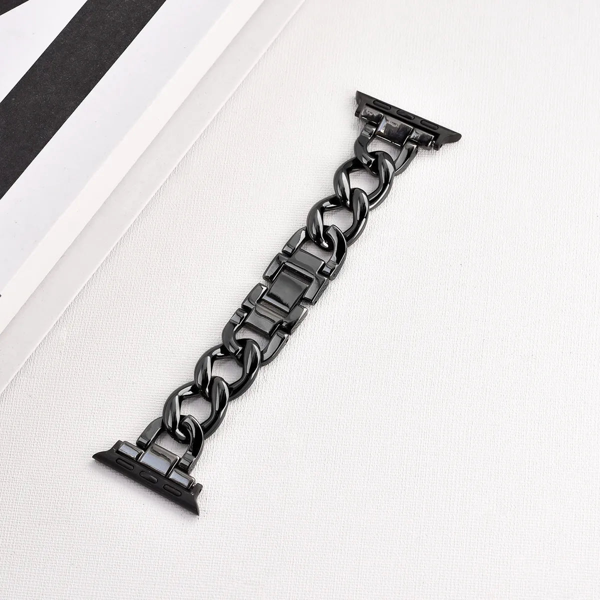Metallic denim chain watch strap for Apple Watch in silver, black, gold, rose gold and Starlight colour options