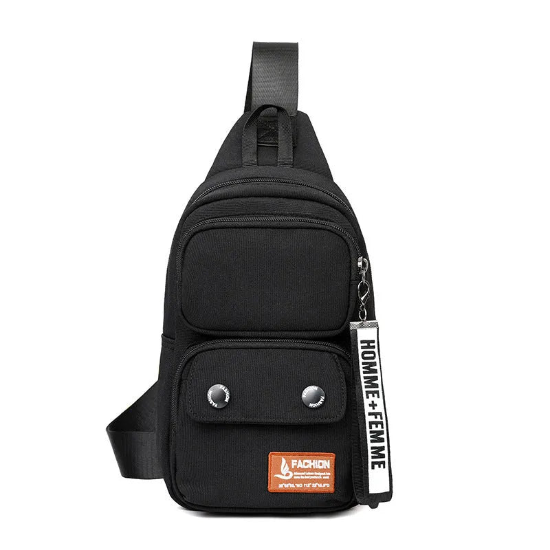 Nylon crossbody shoulder bag for outdoor leisure in black, beige, or light brown contrast colours