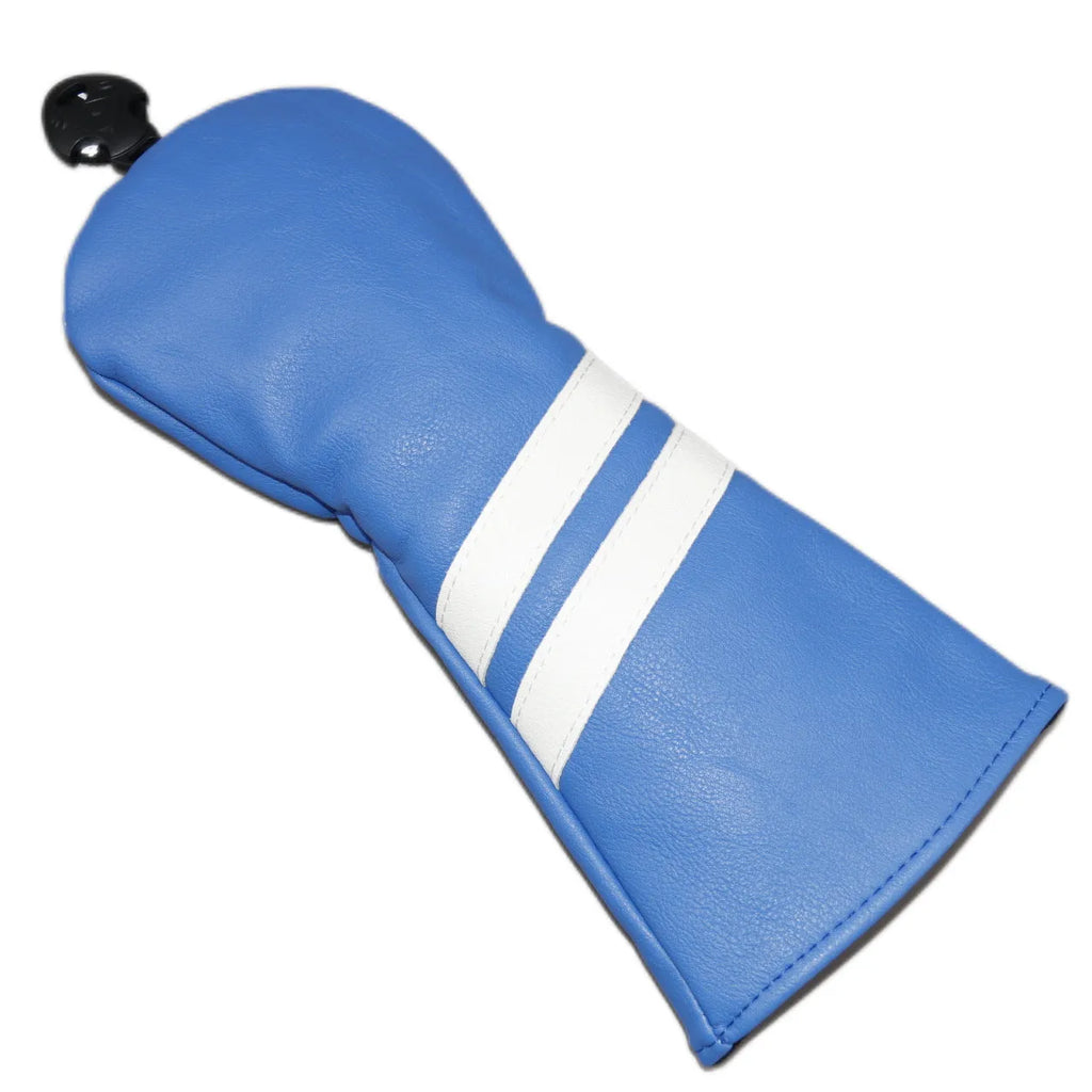 PU golf club head cover with two diagonal stripes shown in multiple colour options