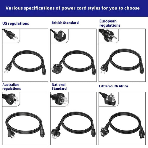 Black 65W USB-C laptop power adapter with multiple international power cords
