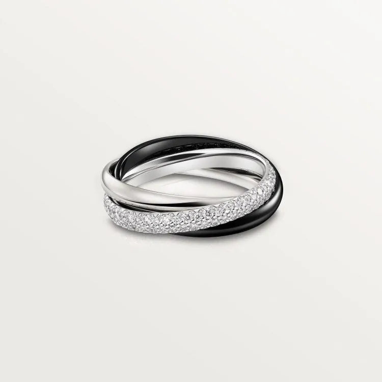 Silver geometric couple rings with full diamond band in gold rose silver colour option
