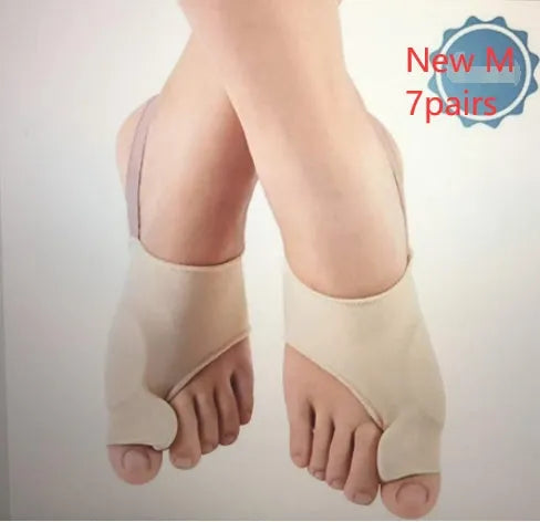 Corrective bunion sock with grey gel pad and silicone toe separator on a stretch fabric base.